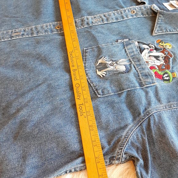 Vintage authentic Warner Studio Looneytunes blue denim long sleeve shirt Size L - Picture 6 of 8